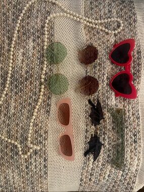Assorted Vintage-Inspired Sunglasses Bundle with Pearl Necklace